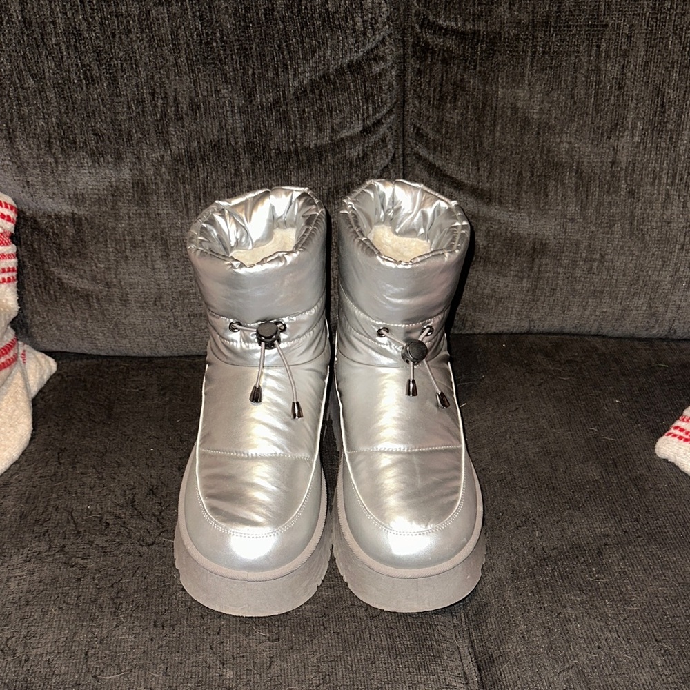 Fashion Nova Silver Ankle Boots